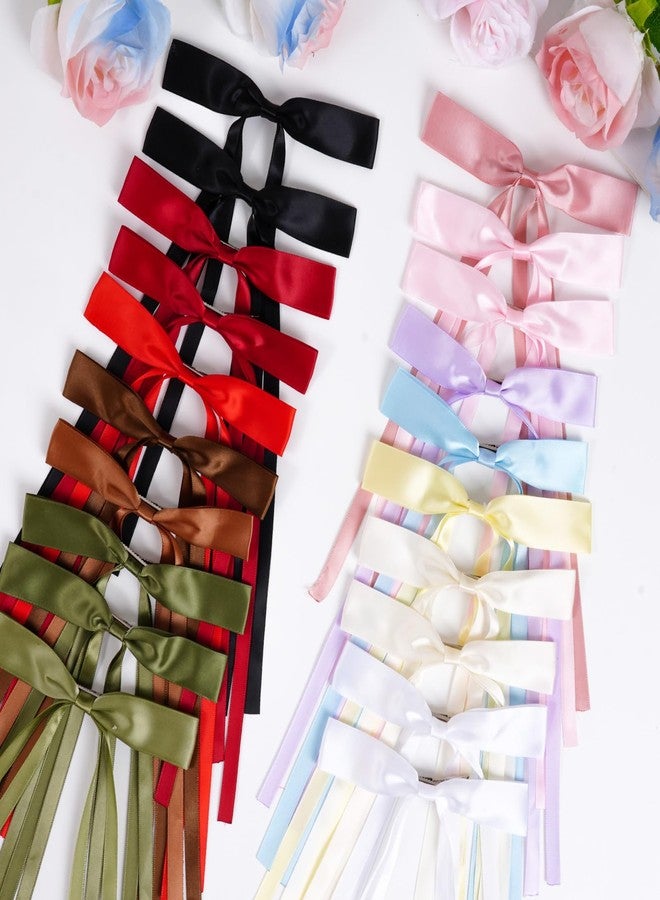 Dfqsofd 20Pcs Hair Bows for Women Girls, Satin Ribbon Bows for Hair Bowknot Barrettes Clips with Long Tail for Women Girls - Image 5